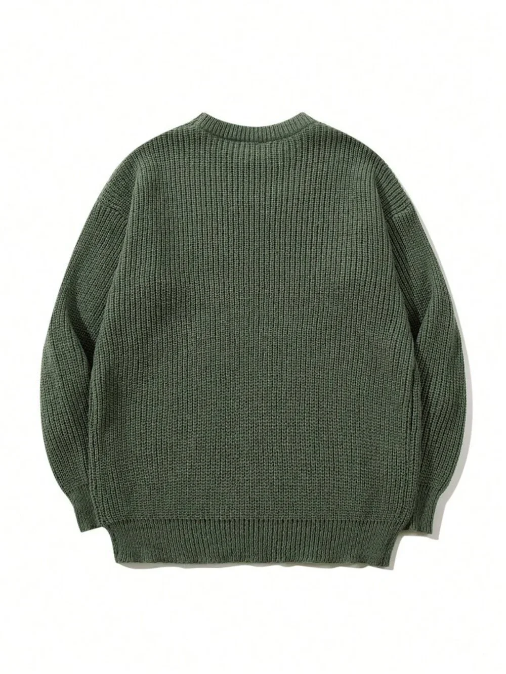 Olive Green Casual Men's Loose Fit Round Neck Long Sleeve Pullover Sweater
